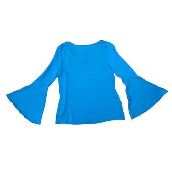 Milly Silk Flutter Sleeve V-Neck A Line Blouse Aqua Blue $325 Size 4 - Picture 10 of 10